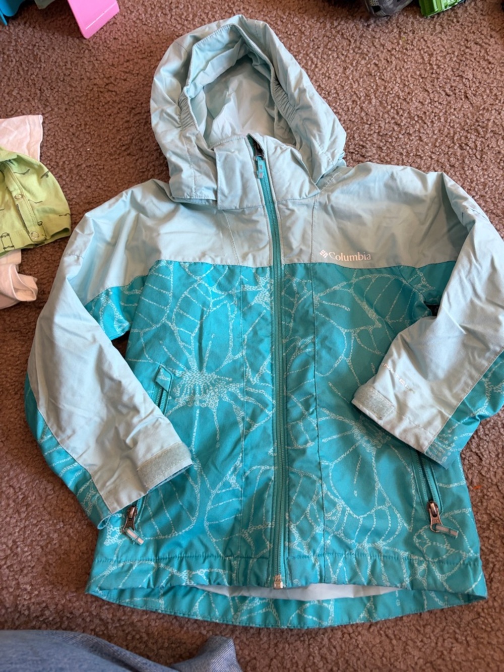 CB1 Columbia Girls' XXS Teal & Light Blue Hooded Raincoat